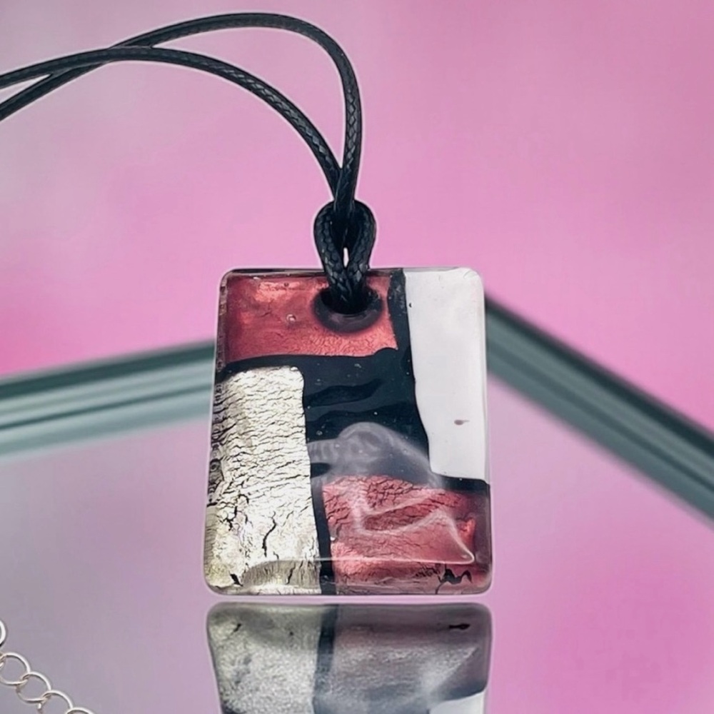 Striking Artisan Handcrafted Fused Glass Pendant Necklace
